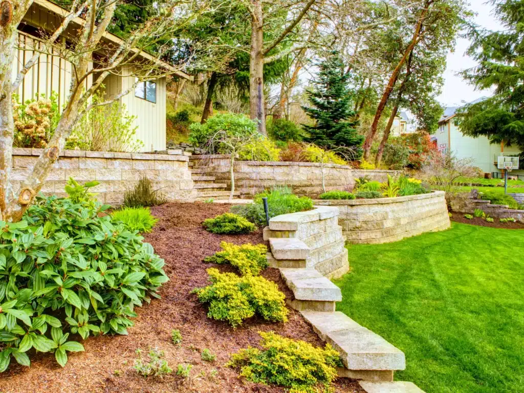 Retaining Wall Backyard Project Elion Landscaping and Tree Service Oklahoma