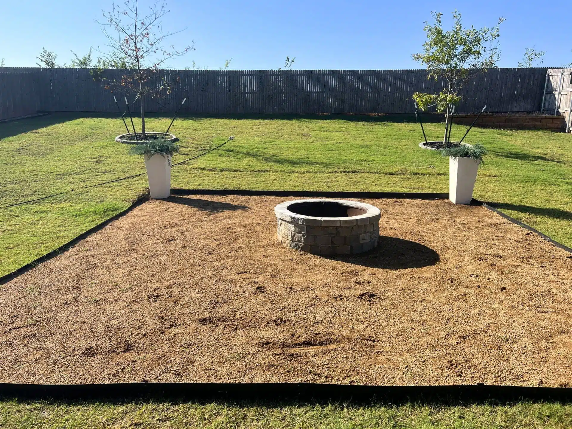 Fire Pit Installation Backyard Project Oklahoma Elion Landscaping Tree Service