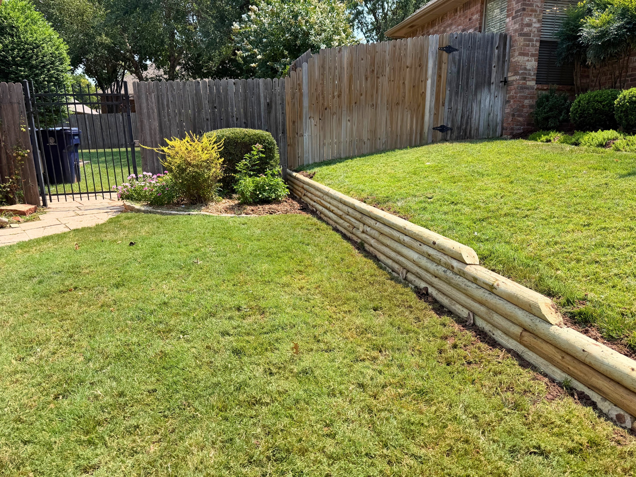 Timber Retaining Wall Installation Elion Landscaping Tree Service Oklahoma
